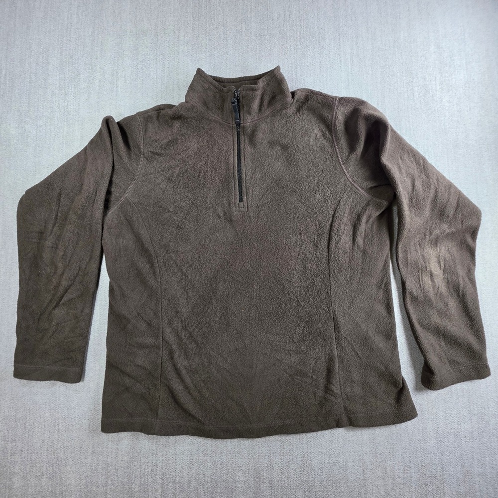 Lands' End Fleece Pullover Men Small Brown Quarter Zip Mock Neck Jacket